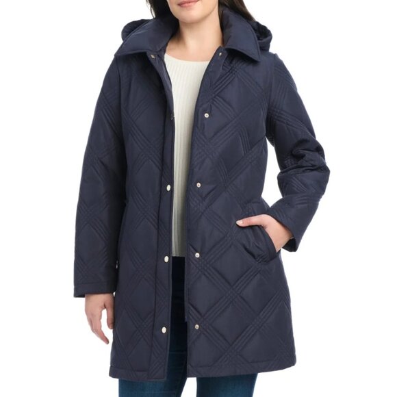 NWT Jones New York Women's Belted Quilt Jacket, Blue - Picture 2 of 11